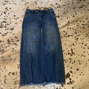 Hint of Blu High waisted wide leg jeans with frayed hem